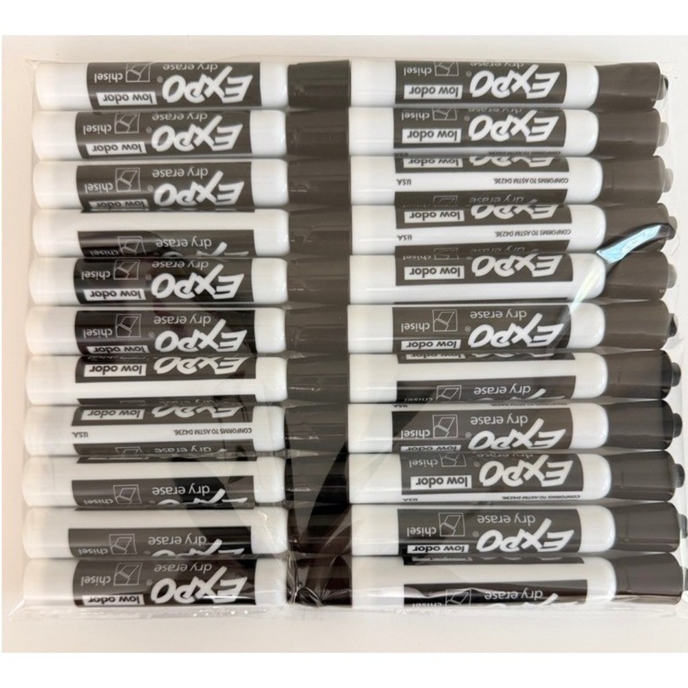 EXPO Dry Erase Markers 24 Count Black Chisel Tip Low Odor NWT Bulk Office School